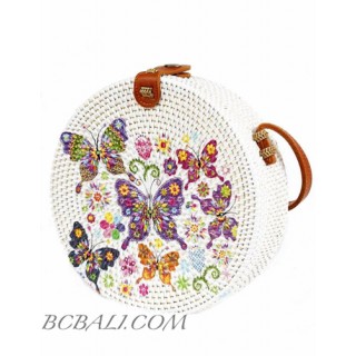 New Style Handmade Circle Rattan Bag with Animal Decoration 